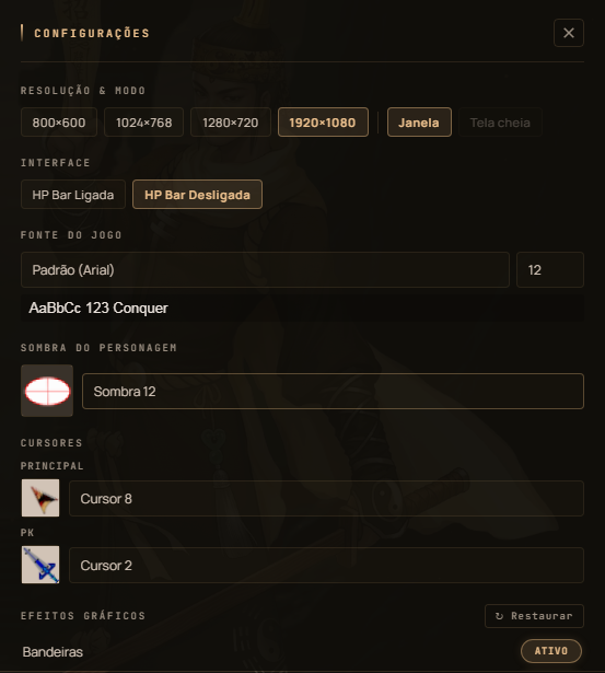 Configurações do jogo